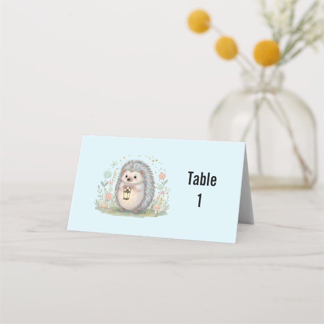 Cartão De Mesa ouriço fofo com lanterna (Frente)