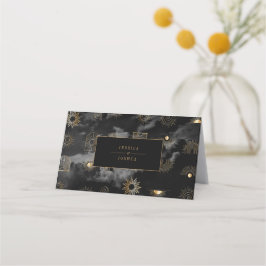 Cartão De Mesa Ouro Negro do Crescente Sol Celeste da Lua