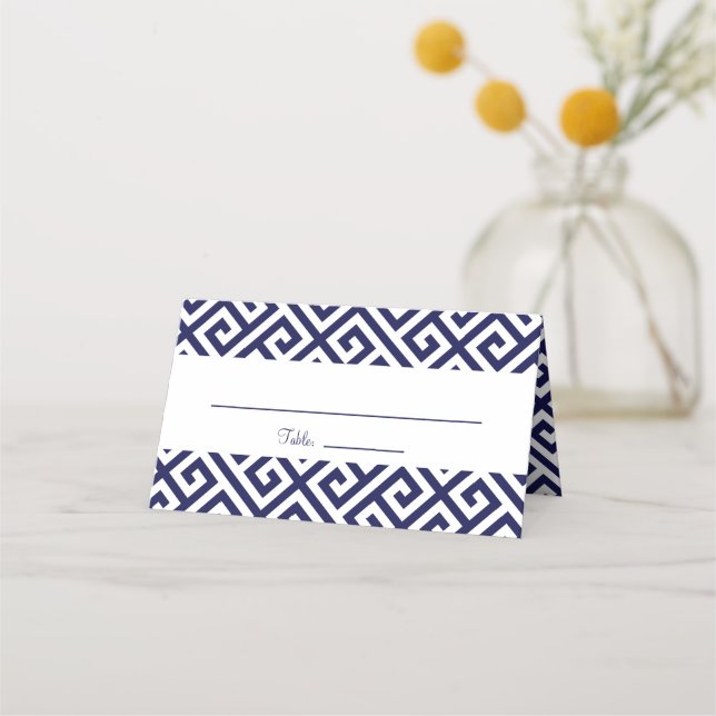Cartão De Mesa Padrão de chave grega de diagnóstico branco e azul (Frente)