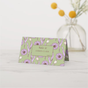 Cartão De Mesa Padrão de Flor de Hippie Funky Y2K Retro Roxo Verd