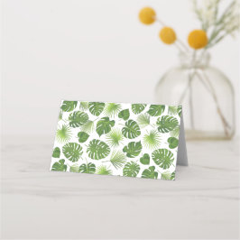 Cartão De Mesa Padrão de Folhas Tropicais na moda Verde