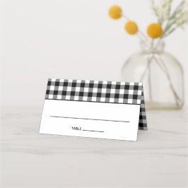 Cartão De Mesa Padrão de Gingham de País Negro e Branco