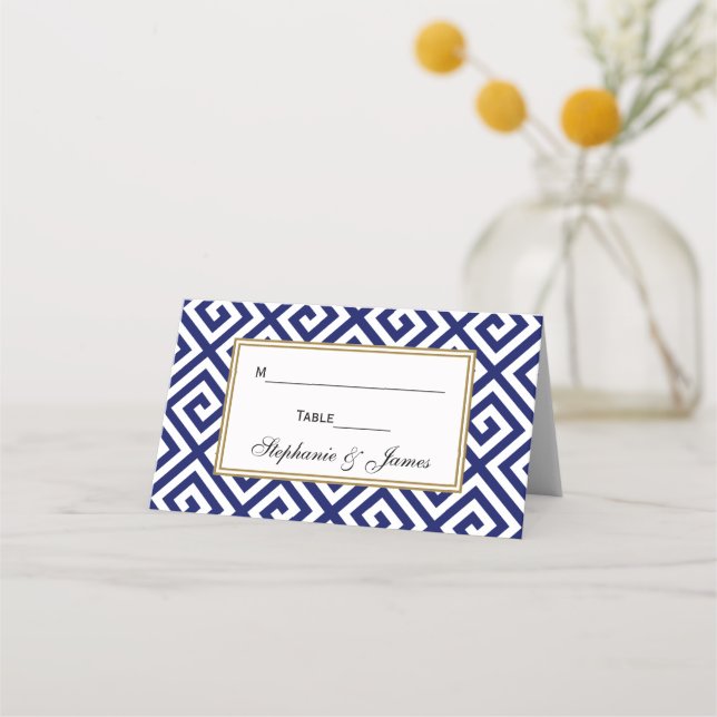 Cartão De Mesa Padrão de “S” com Greek Key - Azul (Frente)