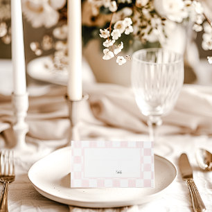 Cartão De Mesa Padrão de Xadrez Pintado de Rosa Casamento