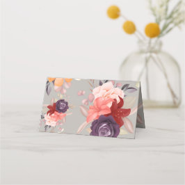 Cartão De Mesa Padrão floral com rosas rosa, vermelhas e roxas