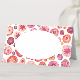 Cartão De Mesa Padrão Floral de Aquarela abstrato cor-de-rosa
