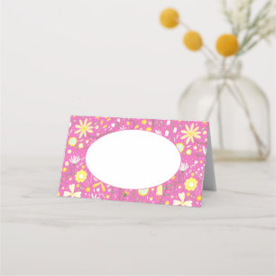Cartão De Mesa Padrão Floral de Flor Rosa Botânico Moderno