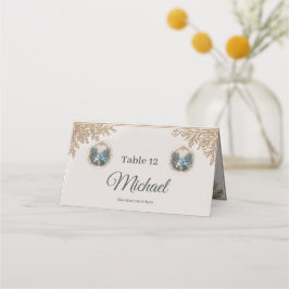 Cartão De Mesa Paisagem de inverno com casal de casamento de páss