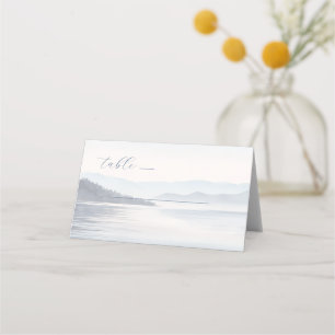 Cartão De Mesa Paisagem Serena em Aquarela Azul