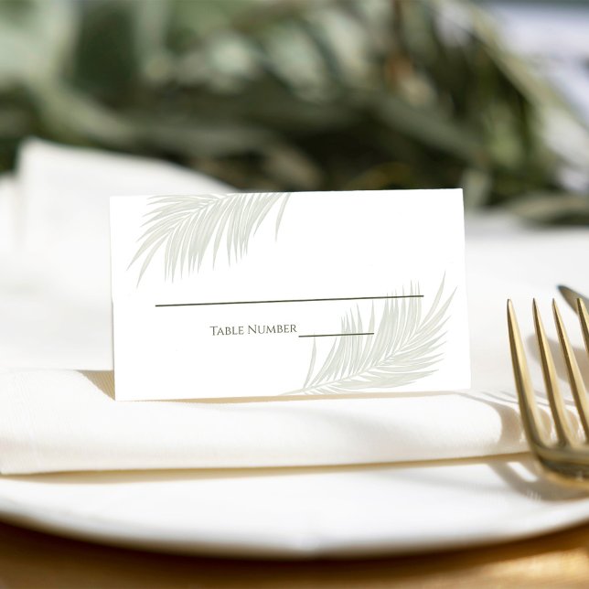 Cartão De Mesa Palma Elegante De Casamento Deixa Sentado Receptor (Elegant green tropical palm leaves place card. )