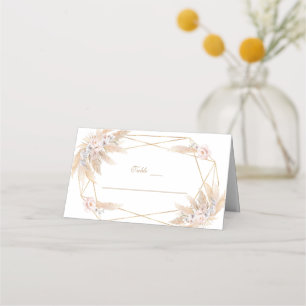 Cartão De Mesa Pampas Florais Rosa Douradas Em Um Casamento