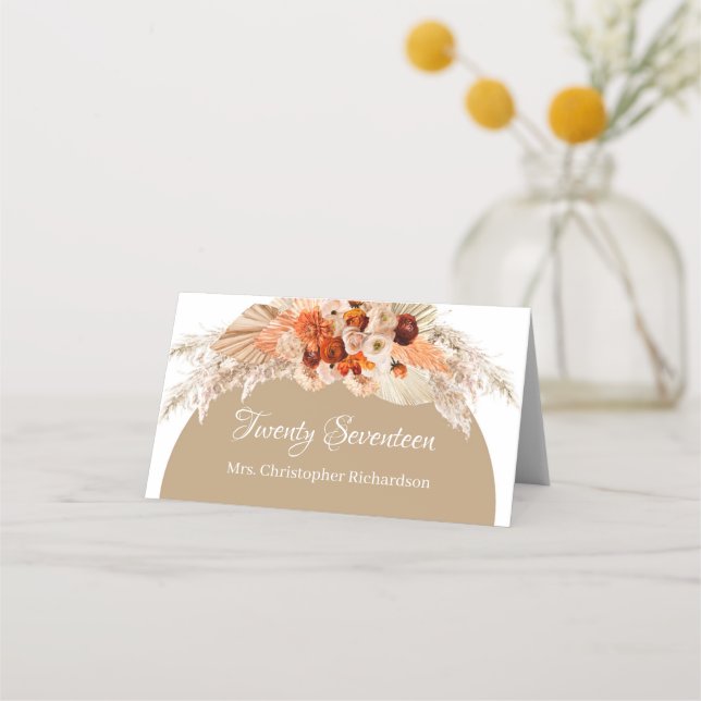 Cartão De Mesa Pampas herbáceas terracotta queimada de laranja ve (Frente)