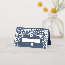 Cartão De Mesa Papel Picado Casamento Mexicano Rústico Azul Casam