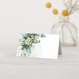 Cartão De Mesa Papo Botânico Floral de Casamento Suculento Verde