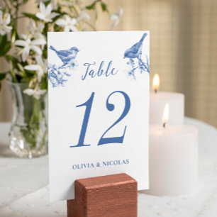 Cartão de Mesa para Casamento de Pássaros Azuis de