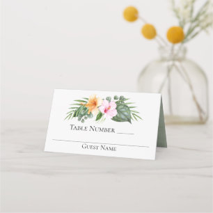 Cartão De Mesa Paraíso Tropical Hibiscus e Casamento de Palmas