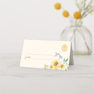 Cartão De Mesa Pássaro floral amarelo-casamento chinês elegante
