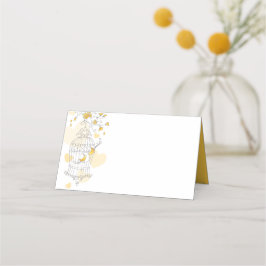 Cartão De Mesa Pássaros amarelos abrem cartazes gráficos de convi