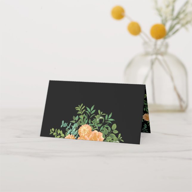 Cartão De Mesa Peach Black Peony & Rosa Floral Weding (Frente)