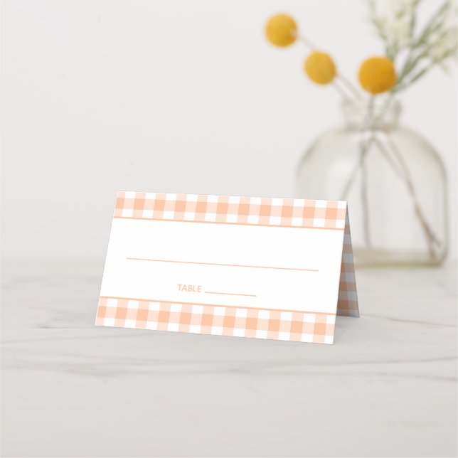 Cartão De Mesa Peach e White Country Gingham (Frente)