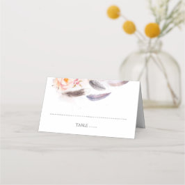 Cartão De Mesa Penas de Aquarela das Flores de Boho