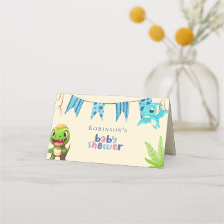 Cartão De Mesa Pequeno Chá de fraldas Dino Bonito