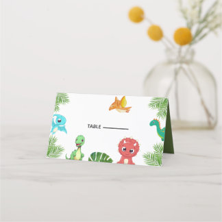 Cartão De Mesa Pequeno Chá de fraldas Dino Bonito