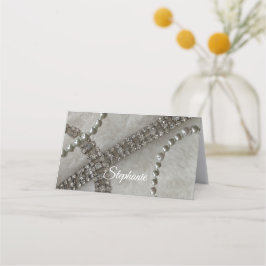 Cartão De Mesa Pérolas de Pelúcia e Porta-Cartão de Diamante