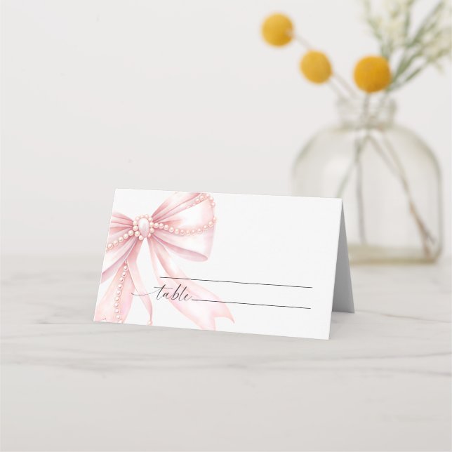 Cartão De Mesa Pérolas e Arco Rosa Casamento  (Frente)