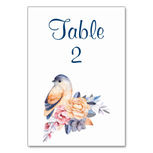 Cartão de Mesa Personalizável Pretty Bird e Flores