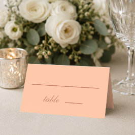 Cartão De Mesa Pêssego de Casamento Marrom Simples Rótulo Moderno