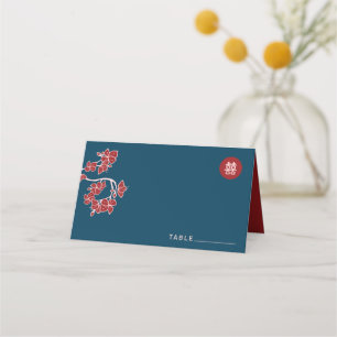 Cartão De Mesa Pêssego Vermelho/Ameixa Brilha Dupla Felicidade Ca