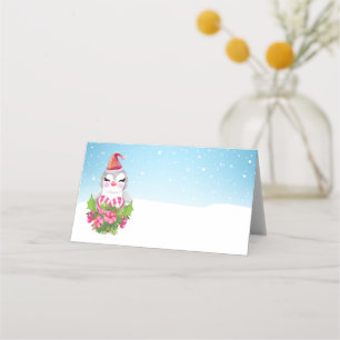 Cartão De Mesa Pinguim de Natal bonito em Papai Noel