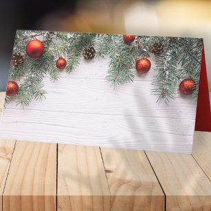 Cartão De Mesa Pinheiro de Natal Cones e Ornamentos Férias