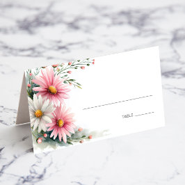 Cartão De Mesa Pink and White Daisies Wedding Place Card