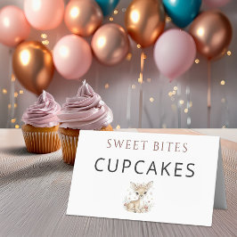 Cartão De Mesa Pink Blush Woodland Deer Girl Baby Shower Cupcakes
