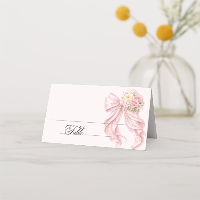 Cartão De Mesa Pink Bow Bridal Shower Place Card (Frente)