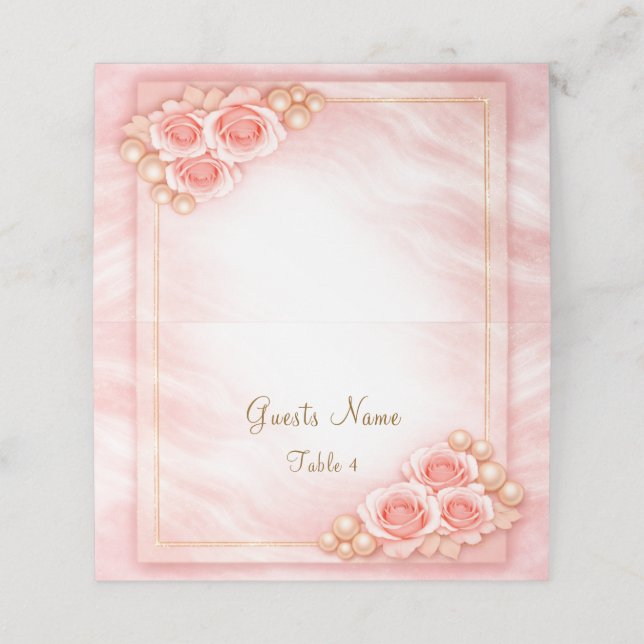 Cartão De Mesa Pink Folded Place Card Wedding (Exterior/Desdobrado)