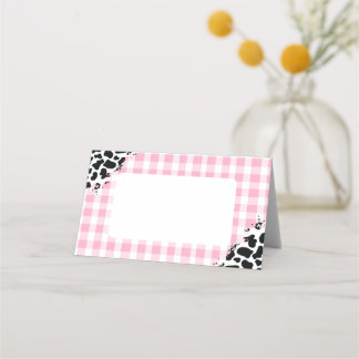 Cartão De Mesa Pink Gingham Cow Print Place Cards