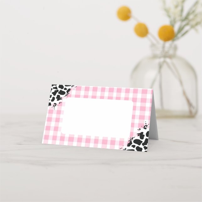 Cartão De Mesa Pink Gingham Cow Print Place Cards (Frente)