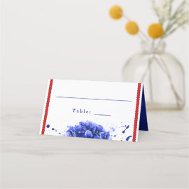 Cartão De Mesa Pinta Náutica Vermelha Azul Hydrangea