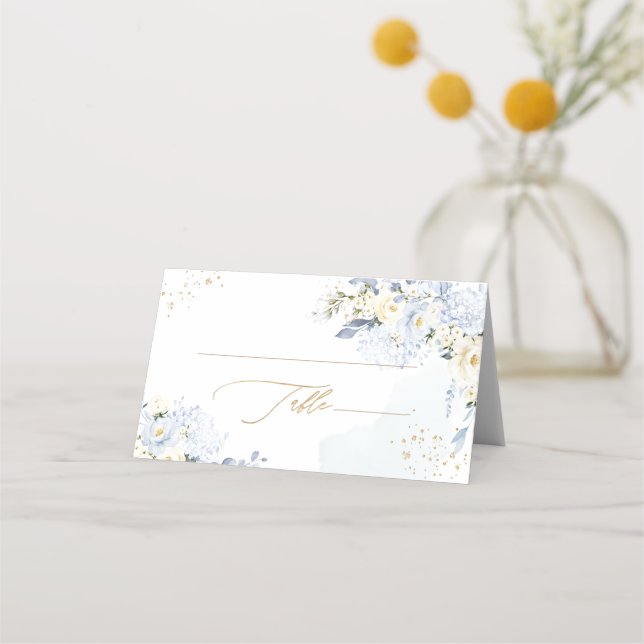 Cartão De Mesa PixDezines H2 Blue Hydrangeas Alabaster Roses (Frente)