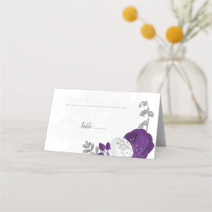 Cartão De Mesa pla de casamento botânico roxo e flores brancas
