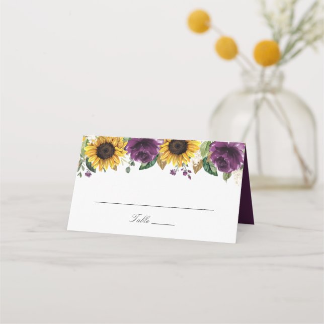 Cartão De Mesa Placa de Casamento de Flores Violetas Roxo-Roxo (Frente)