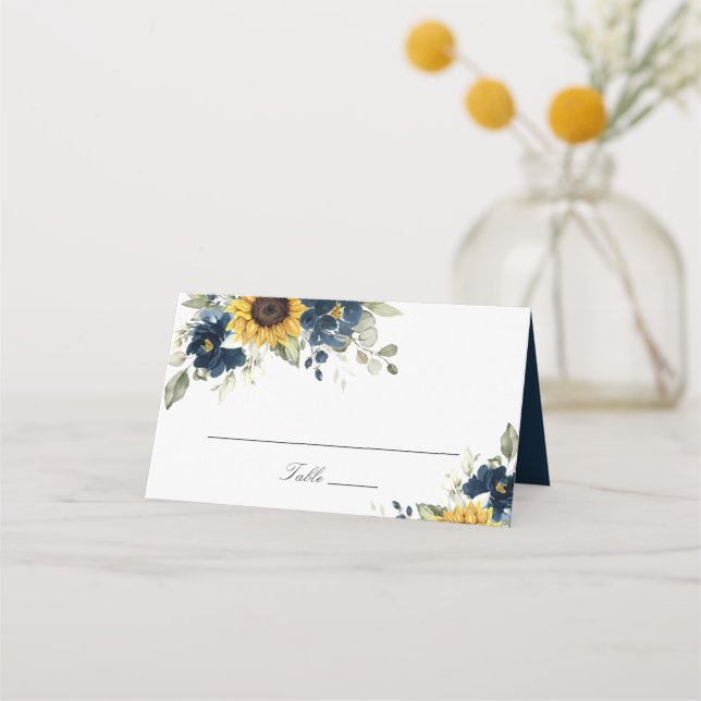 Cartão De Mesa Placa de Casamento Floral Azul Marinho Floral Azul (Frente)