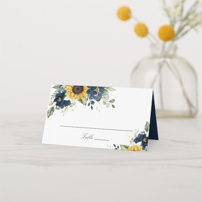 Cartão De Mesa Placa de Casamento Floral Azul Marinho Floral Azul (Frente)