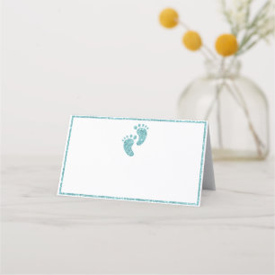 Cartão De Mesa Placa de Colocação de Pés Bebês com Glitter Teal