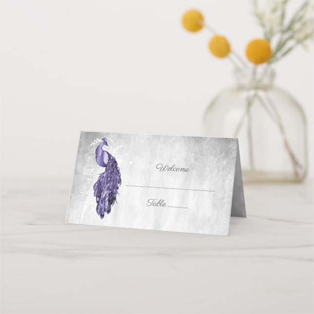 Cartão De Mesa Placa de Local de Recepção de Pavão Roxo (Frente)