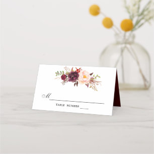 Cartão De Mesa Placa de Lugar de Russo Floral Floral Vermelha Bur