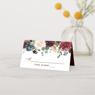 Cartão De Mesa Placa de Lugar de Russo Floral Marinho Vermelho Bu
